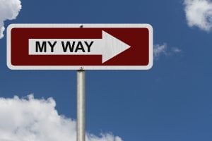 This is my way Red and white street sign with word My Way with sky background